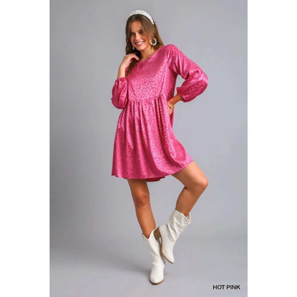 Umgee Satin Animal Jacquard Print Babydoll Dress Size S